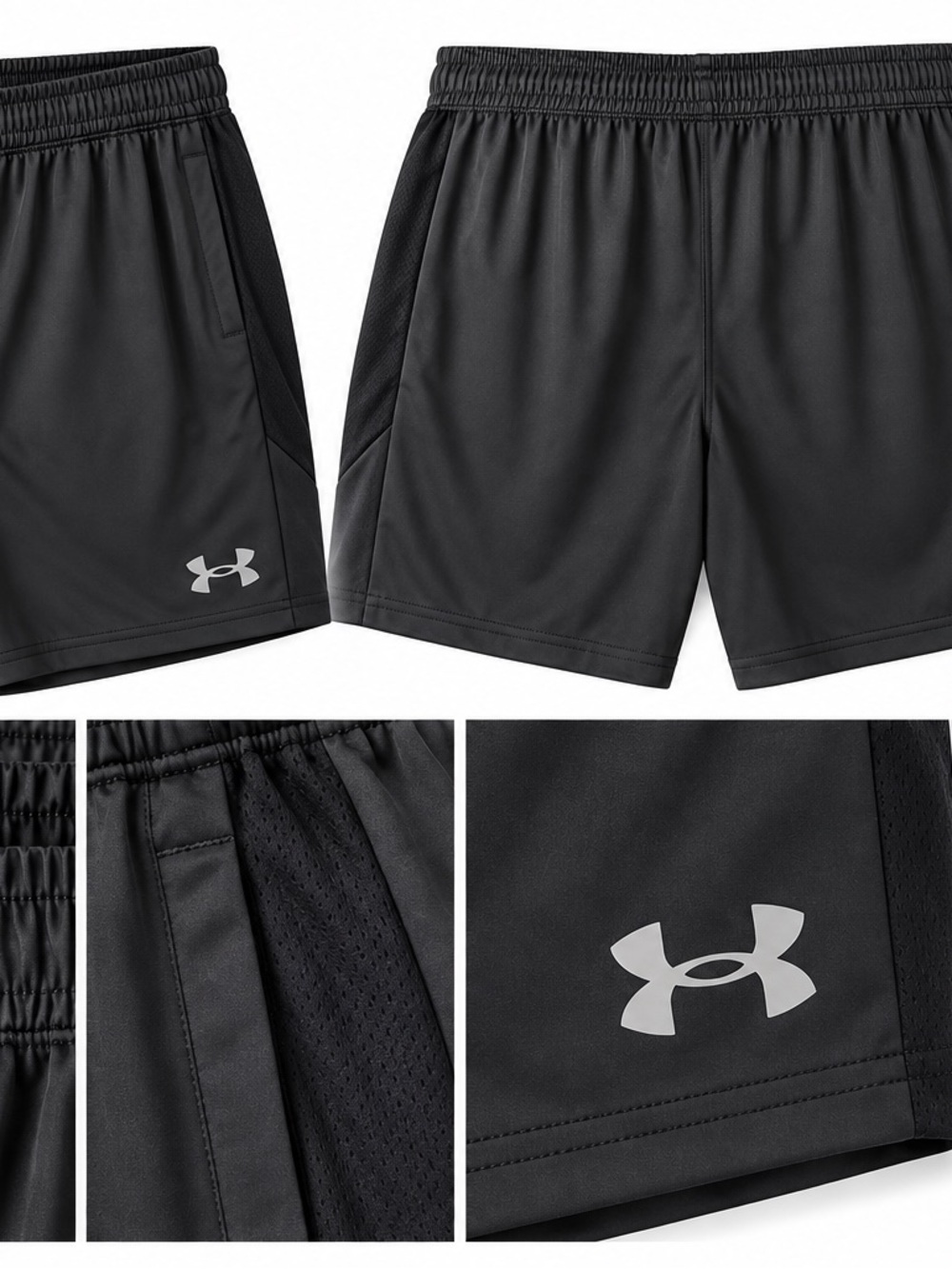 Under Armour Men’s Black Athletic Shorts with Silver Logo
